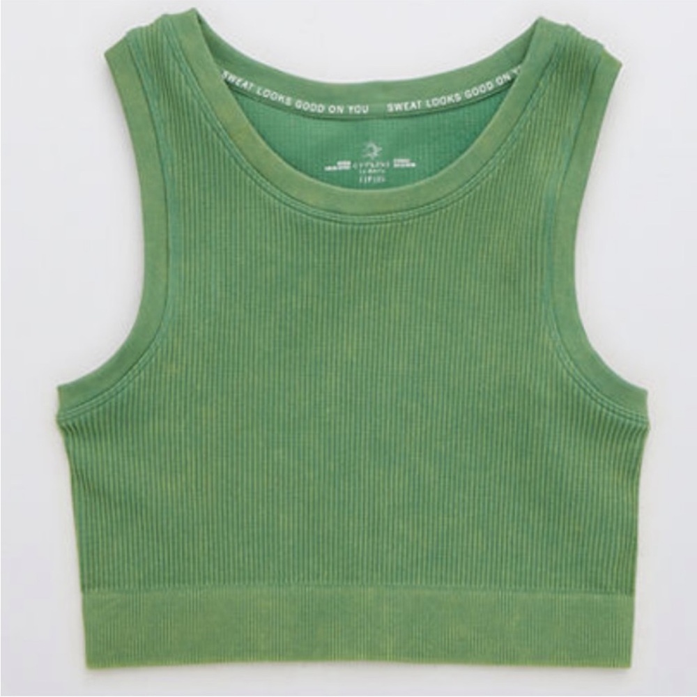 Offline by Aerie Ribbed Tank Crop Top in Green Mission